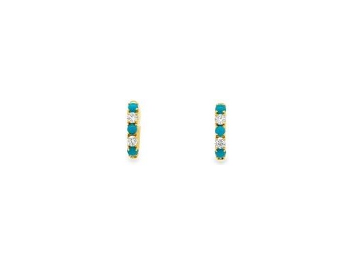 18K Yellow Gold Turquoise & Natural Diamond Hoop Earrings